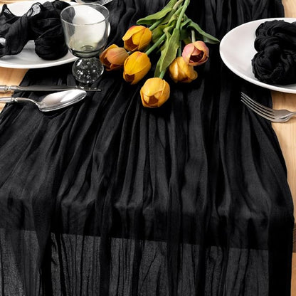 2 Pack Black Cheesecloth Table Runner 10ft Gothic Gauze Centerpiece | - Image 2