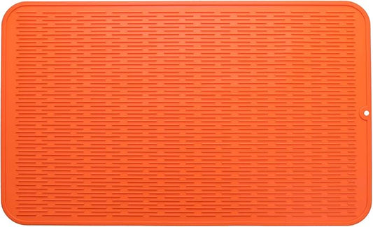 Silicone Dish Drying Mat for Multiple Usage,Easy clean,Eco-friendly,Heat-resistant Silicone Mat for Kitchen Counter or Sink,Refrigerator or Drawer Liner Orange 3XL 28 inches x 18 inches
