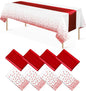 8Pack Disposable Plastic Tablecloths and Satin Table Runner Set White and Red by MASHAN