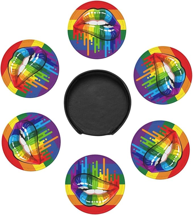 LGBT Pride Lips Drinking Coasters PU Leather Coaster - Image 4