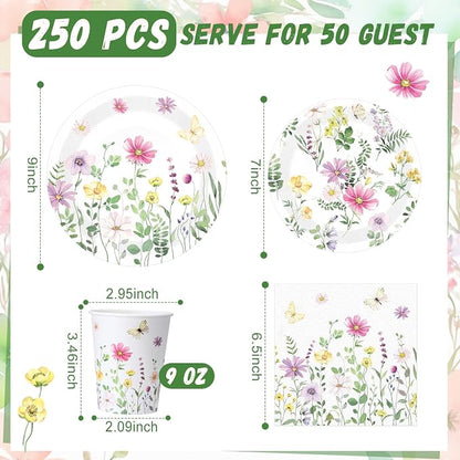 250 Pcs Wildflower Party Decorations Include Spring Summer Floral Paper Plates - Image 3