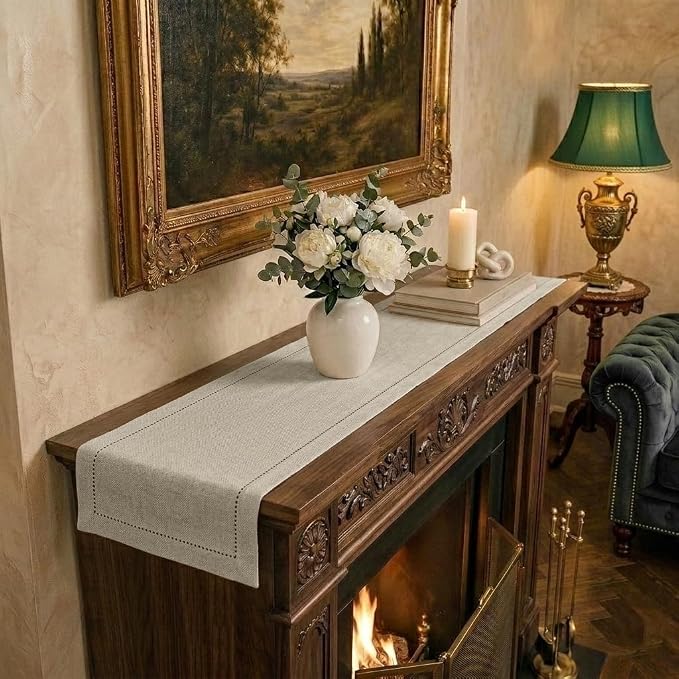 Signature Linen™ by D'Moksha Light Natural Table Runner 60 Inches, 100% Pure by DMokshaHomes