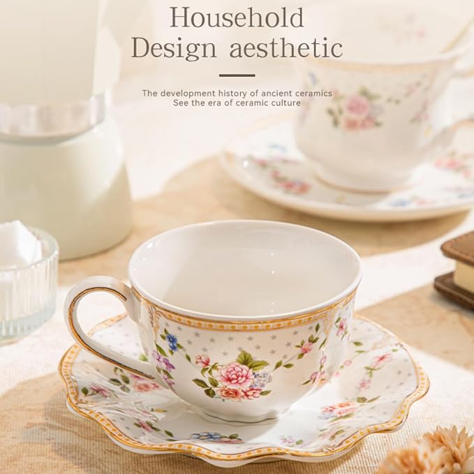 6 oz Vintage flower Ceramic cup and 6" saucer set - Image 7