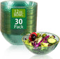Rubtlamp 30 Pack Clear Green Disposable Bowls, Clear Plastic Bowls with Gold Rim, 12-16oz Premium Heavy Duty Plastic Dinner Bowls for Party&Holiday