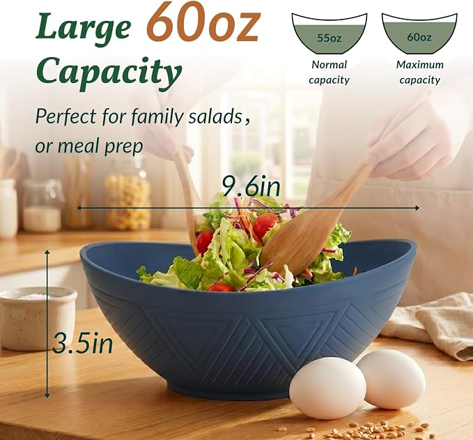 60oz Wheat Straw Bowls Set of 6 Salad Bowls Large Popcorn Bowl Unbreakable - Image 2