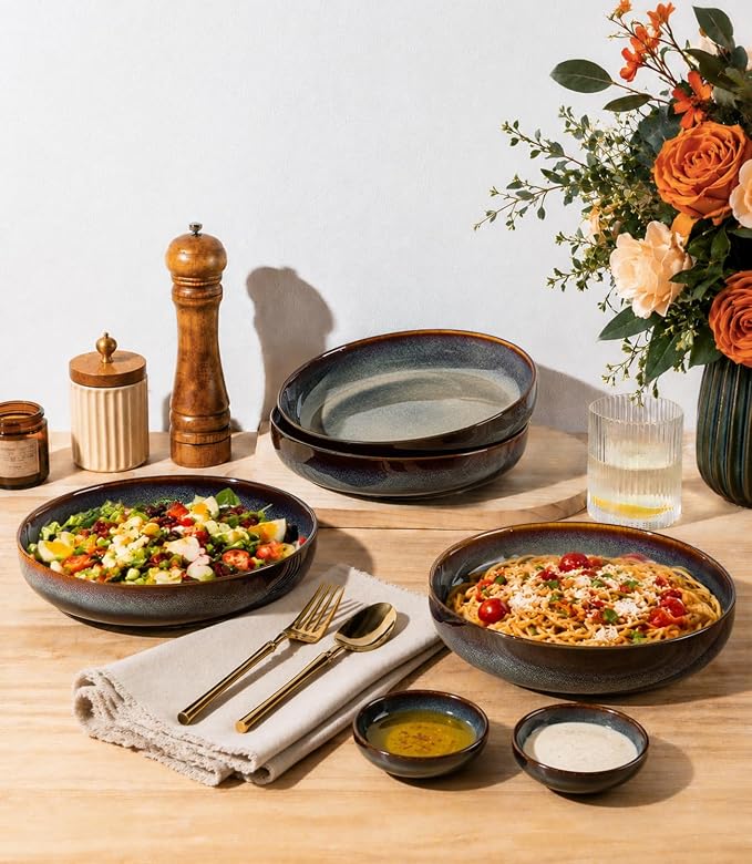 8.5" Ceramic Pasta Bowls Set of 4, Salad Bowls | Versatile Serving Bowls - Image 5