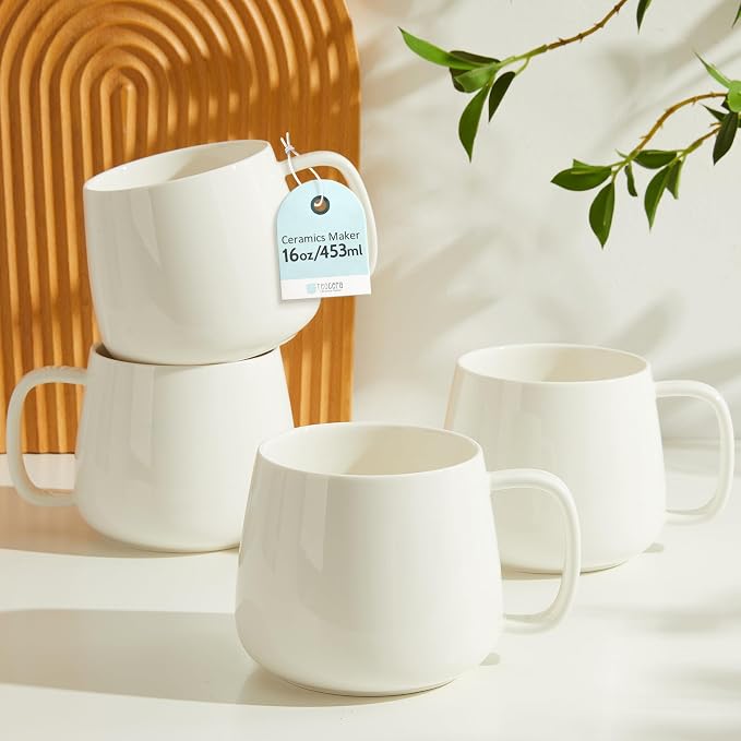 Teocera 16oz Ceramic Coffee Mugs Set of 4 – Stackable Latte Cups, Dishwasher & by Teocera