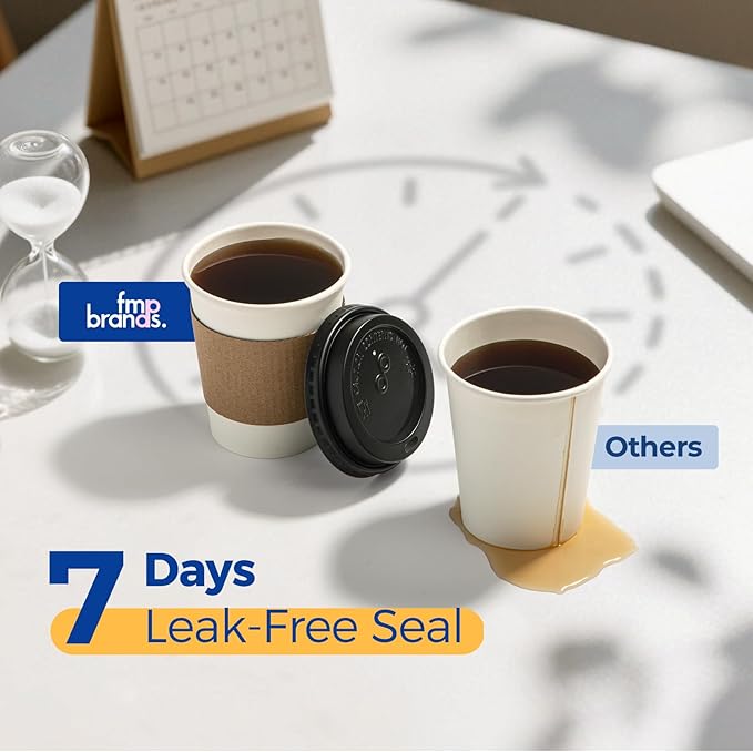 Fit Meal Prep 500 Pack 8 oz Disposable Coffee Cups with Lids, Sleeves, Leak-Proof To Go Coffee Cups with Lids, Durable Paper Cups for Hot Beverage, Home, Office, Party