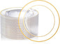 FOCUSLINE 100 Count 10 Inch Clear and Gold Plastic Plates, Disposable Heavy by FOCUSLINE