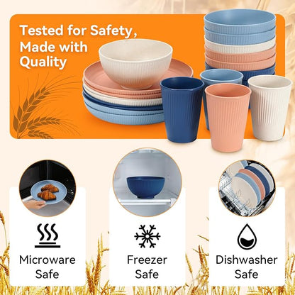 Wheat Straw Dinnerware Sets, 64-Piece Beige Plates and Bowls Sets - Image 3
