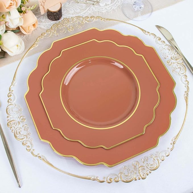 Terracotta Hard Plastic Dinner Plates, 50 Pack 11" Disposable Round Baroque - Image 6