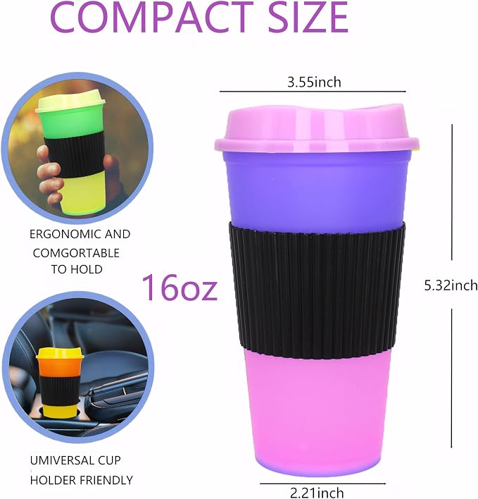 Color Changing Cups, 5 Pack 24oz Plastic Tumblers, Reusable Iced Coffee & - Image 2