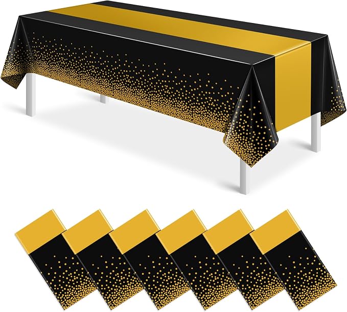 6Pcs Black and Gold Tablecloth Party Decorations, Plastic Black Table Cloth by MASHAN