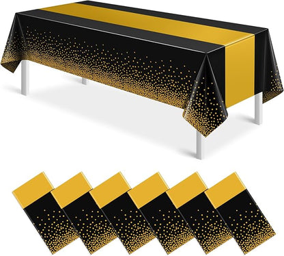 6Pcs Black and Gold Tablecloth Party Decorations, Plastic Black Table Cloth by MASHAN