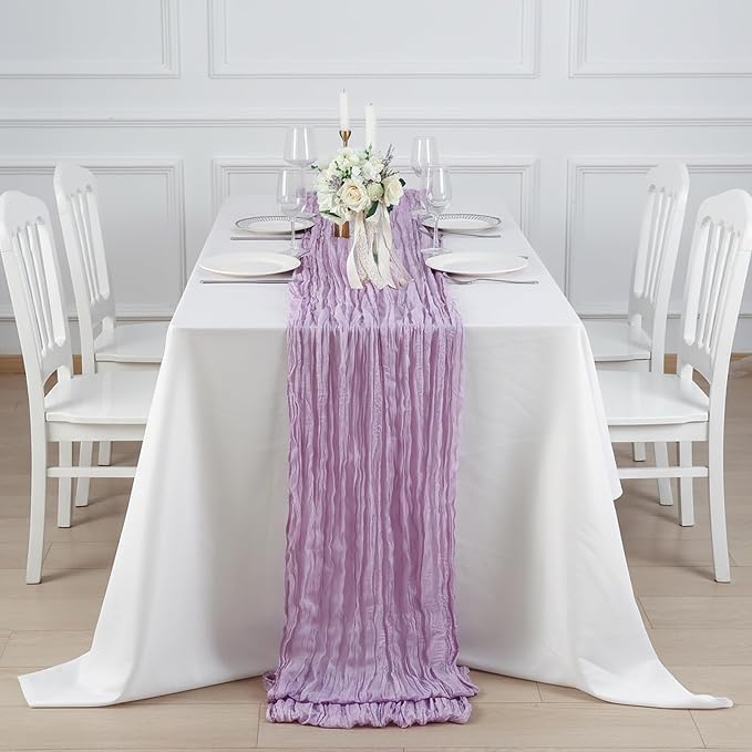 3 Pack Lilac Purple Cheesecloth Table Runner 120 Inch Boho Wedding Decor | - Image 4