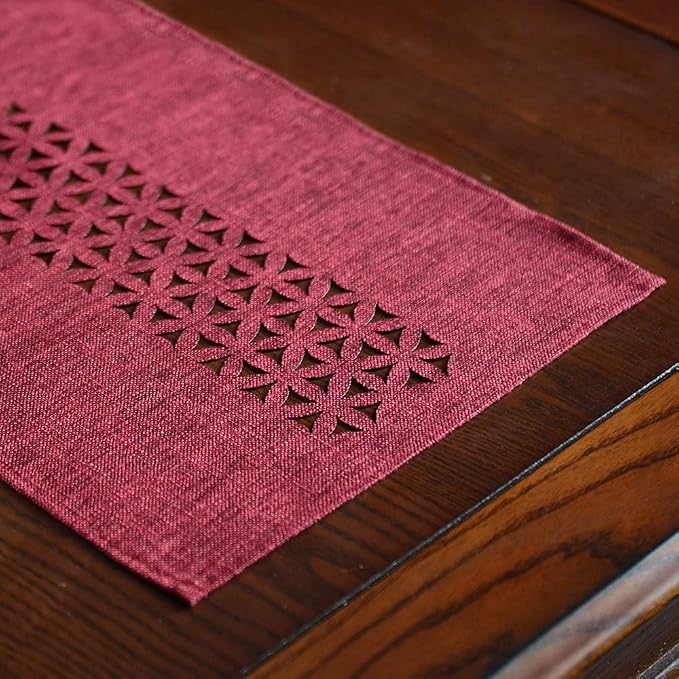 ARTABLE Burgundy Rectangle Fabric Table Runner Finished Edge 16 x 48 Inch | - Image 3