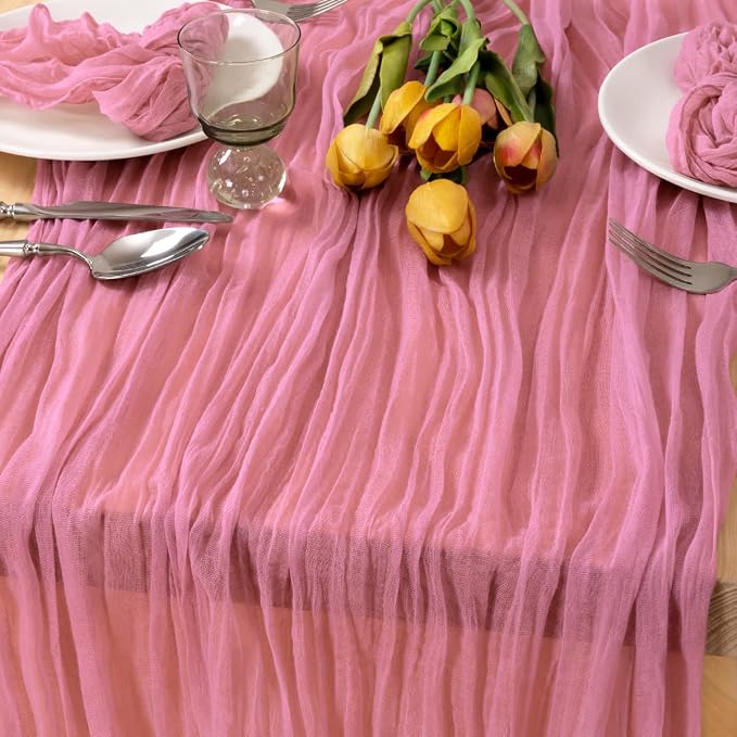 Mauve Pink Gauze Cheesecloth Table Runner 10ft Boho Rustic Runner | Lightweight by MLMC