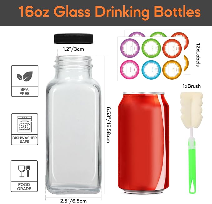 STARSIDE 16oz Glass Juice Bottles 12-Pack - Image 2