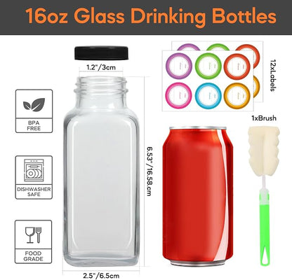 STARSIDE 16oz Glass Juice Bottles 12-Pack - Image 2