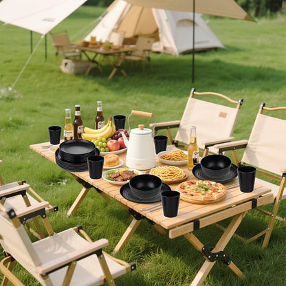 supernal 24pcs Wheat Straw Dinnerware,Unbreakable Dinner Plates Set,Microwave Dishwasher Safe,Black Reusable Plates for Picnic,Birthday,Camping