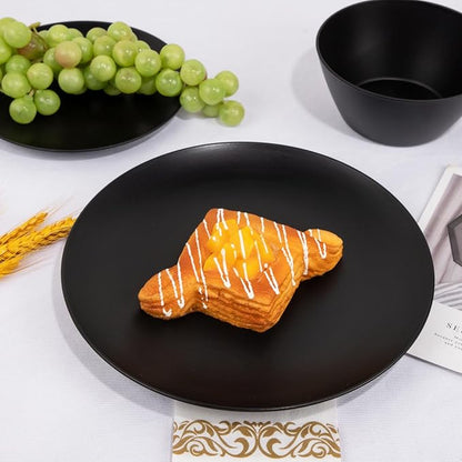 32pc Reusable Black Wheat Straw Dinnerware Sets Black Dishes - Image 6