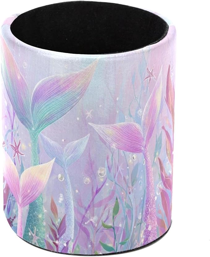 Leather Pen Holder for Desk, Mermaid Tail Pencil Cup Pen Organizer Makeup Brush by Unknown