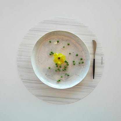 modern-twist 15" Round Silicone Placemat, BPA, PVC-Free Table Mat, Dishwasher Safe, Stream Print in Silver, Pack of 1