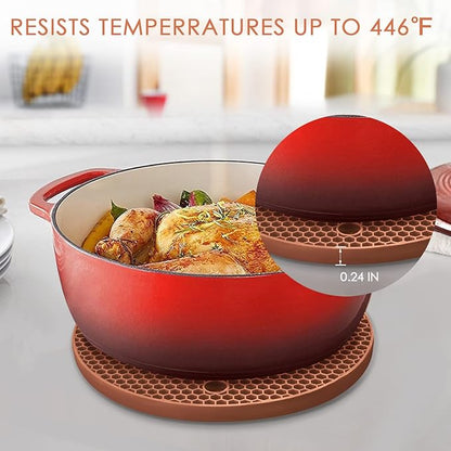 Silicone Trivets for Hot Dishs, 7 Inch & 9 Inch Heat Resistant Silicone Hot Pads Pot Holders for Kitchen Counter, Flexible Round Trivet Mats, Potholders(Coffee)