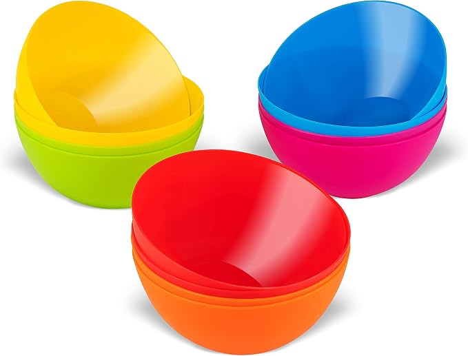PLASKIDY Plastic Bowls Set of 12 Kids Bowls - 24 Oz Microwave & Dishwasher Safe - Image 4