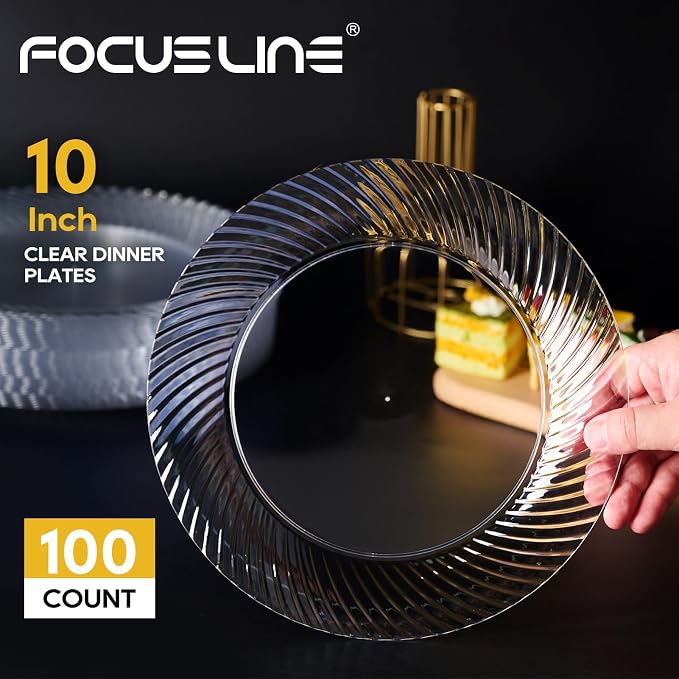 FOCUSLINE 10 Inch Clear Plastic Plates, Premium Hard Plastic - Image 2