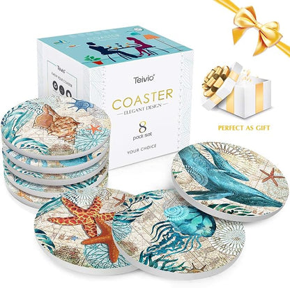 Teivio Absorbing Stone Sea Ocean Life Coasters - Image 2