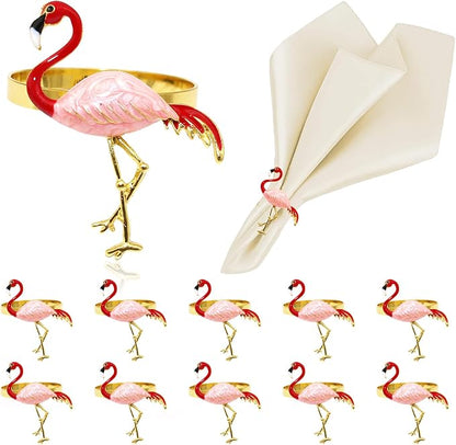 Tropical Flamingo Napkin Rings Set of 12 Gold Pink Bird Napkin Holders by DavifinaNapkinRings
