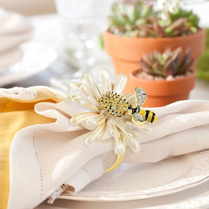 Kesote Daisy Flower Napkin Rings Set of 6, Bee Floral Style | Bee Party - Image 5