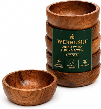 Acacia Wood Bowls: Handcrafted, 6 Bowls of 3.75-inch, 0.25 liters Capacity Each by WEBHUSHI