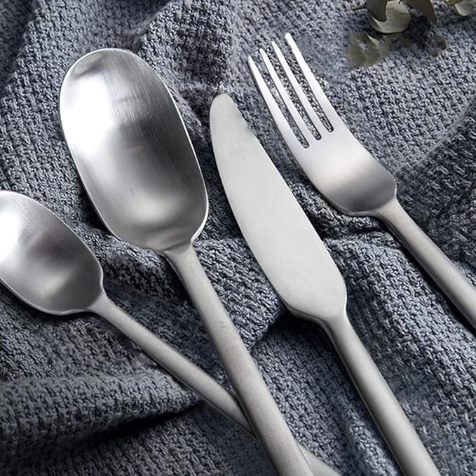 Matte Silverware Set for 10 Stainless Steel Flatware Set Light Luxury Vintage Style 40 Piece Cutlery Tableware Utensils Set Include Knives Forks and Spoons for Home Kitchen Restaurant Christmas