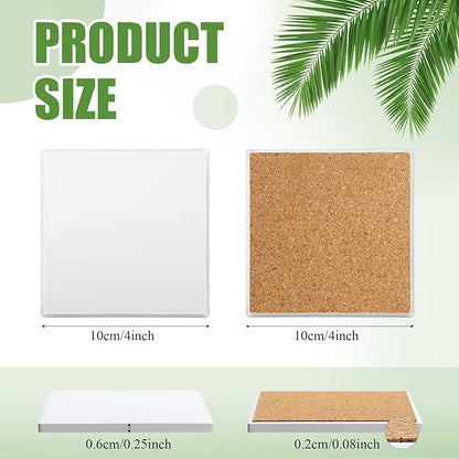 Zopeal 96 Pcs Ceramic Tiles for Crafts Coasters Include Unglazed White Ceramic Tiles with Cork Backing Pads Use with Alcohol Ink Acrylic Pouring for DIY Project Gift (Square)