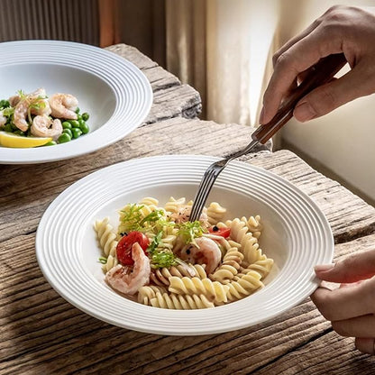 Pasta Bowls Plates Set of 6, 8.5inch Ceramic Plates tableware, Shallow Soup - Image 3
