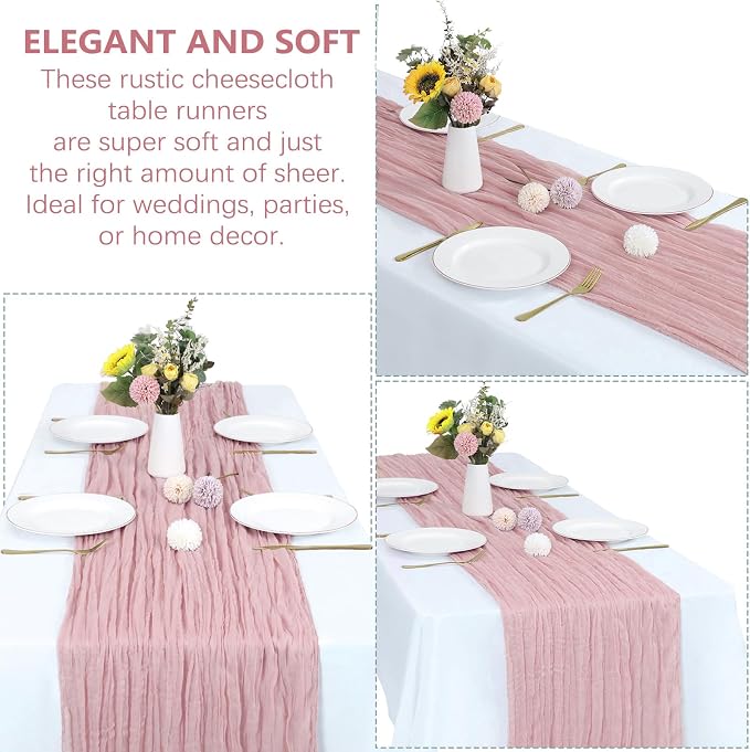 6 Pack Dusty Pink Cheesecloth Table Runner 35 x 120 Inch | Boho Gauze Fabric - Image 4