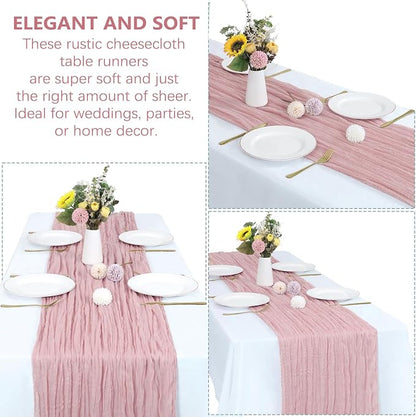 6 Pack Dusty Pink Cheesecloth Table Runner 35 x 120 Inch | Boho Gauze Fabric - Image 4