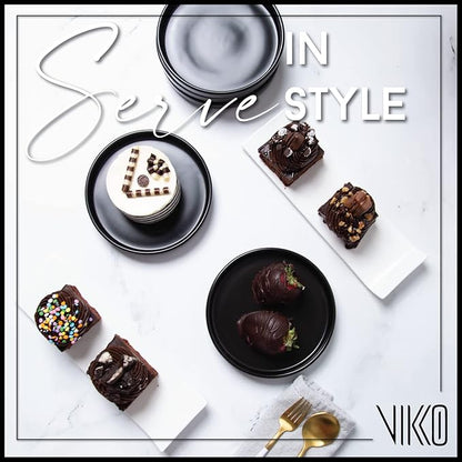 Vikko Rectangular Appetizer Plates, Set of 4 Small White Plate with Lifted Edge, Elegant Dishware for Serving Entres, Appetizers and Desserts, Dishwasher Safe, Microwave Safe