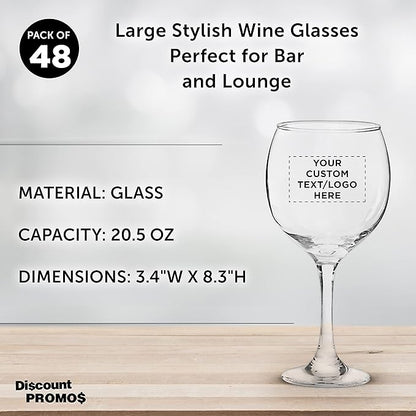 Custom Premiere Wedding Wine Glasses 20.5 oz Set of 48, Personalized Bulk Pack - Restaurant Glassware, Perfect for Red Wine or White Wine - Clear