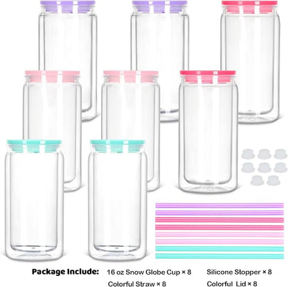 8 Pack Plastic Snow Globe Tumbler, 16 Oz Double Wall Plastic Can - Image 6
