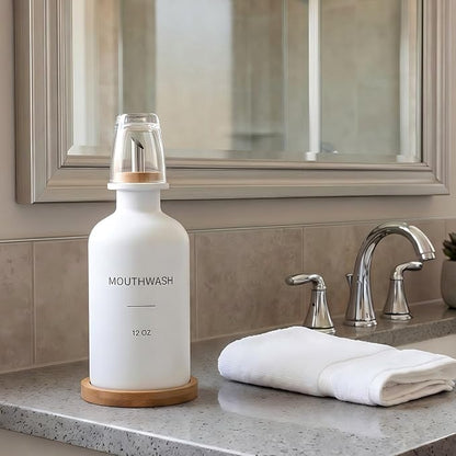 Glass Mouthwash Dispenser for Bathroom, Stainless Steel & Bamboo Nozzle - Image 7