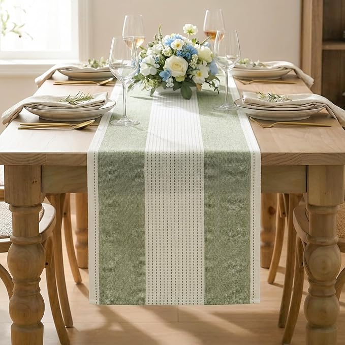 Artoid Mode Sage Green Farmhouse Rustic Table Runner, Seasonal Macrame Fabric - Image 2