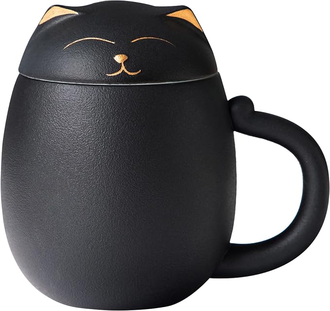 HEER Black Cat Ceramic Tea Mug 13.5oz by HEER