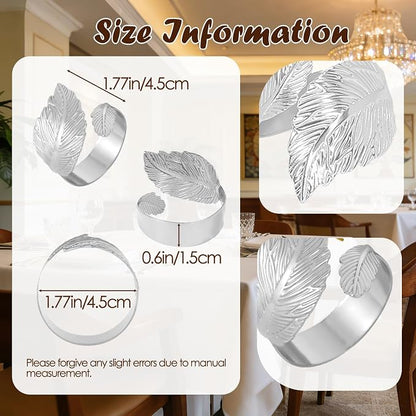 Napkin Rings Set of 24 Silver Napkin Holder Buckles | Leaf Shaped Napkin Ring - Image 7