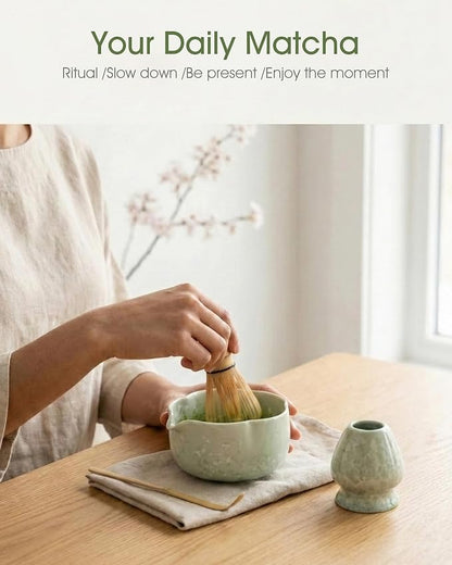 4-Piece Matcha Set, Crystal Glazed Bowl and Bamboo Whisk | Handcrafted Petal - Image 7