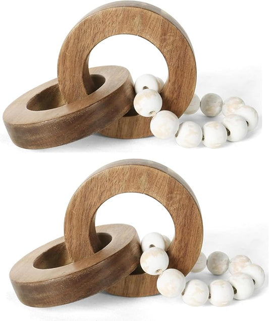 Oakrain 2pcs Wood Chain Link Decor, Minimalist Home Décor Accents, Natural Boho Farmhouse Rustic Handmade Wood Knot Decor for Shelf Coffee Table, Best Housewarming Gifts