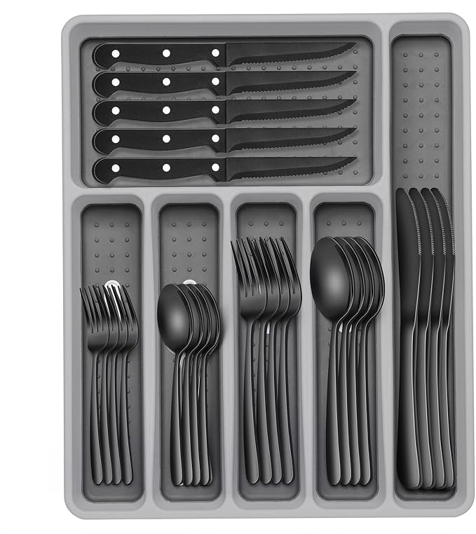 49-Piece Black Silverware Set by EWFEN