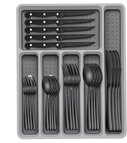 49-Piece Black Silverware Set by EWFEN